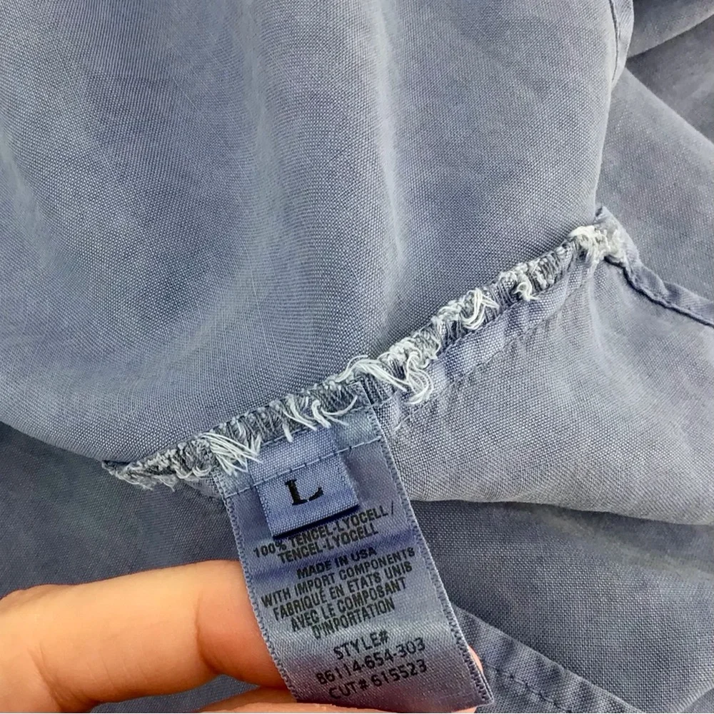 Bella Dahl Tencel-Lyocell Blue V Neck Long Sleeve Smocked Mini Dress Size Large - Picture 6 of 14